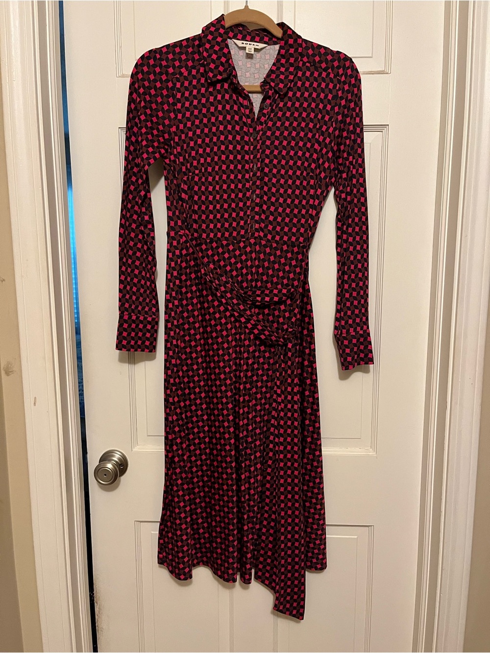 Boden Laura Midi Shirt Dress 2R Geometric Vibrant Pink